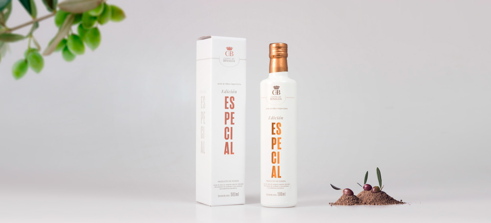 Diseño de packaging para botellas de aceite de oliva especial de la cooperativa Conde de Benalua