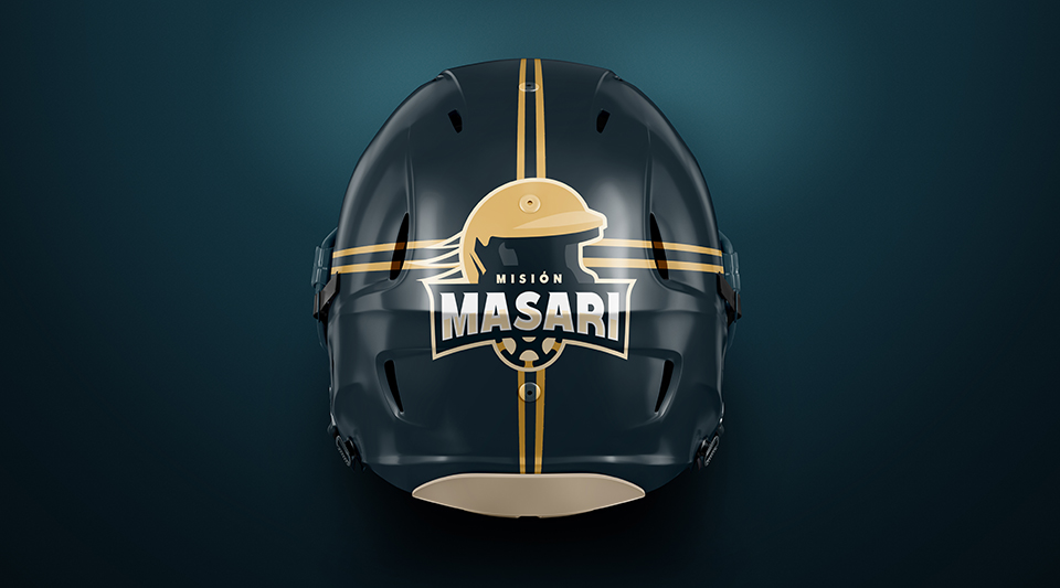 Identidad corporativa de Misión Masari aplicada al casco