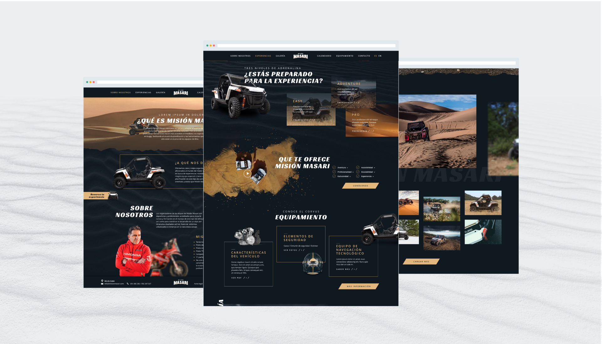 Pantallas diseñadas para la web de Misión Masari