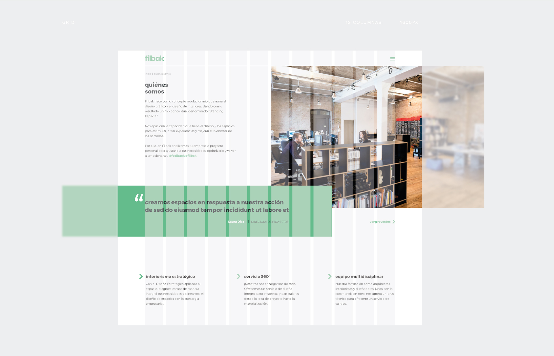 Retícula usada en el diseño de la web de Filbak