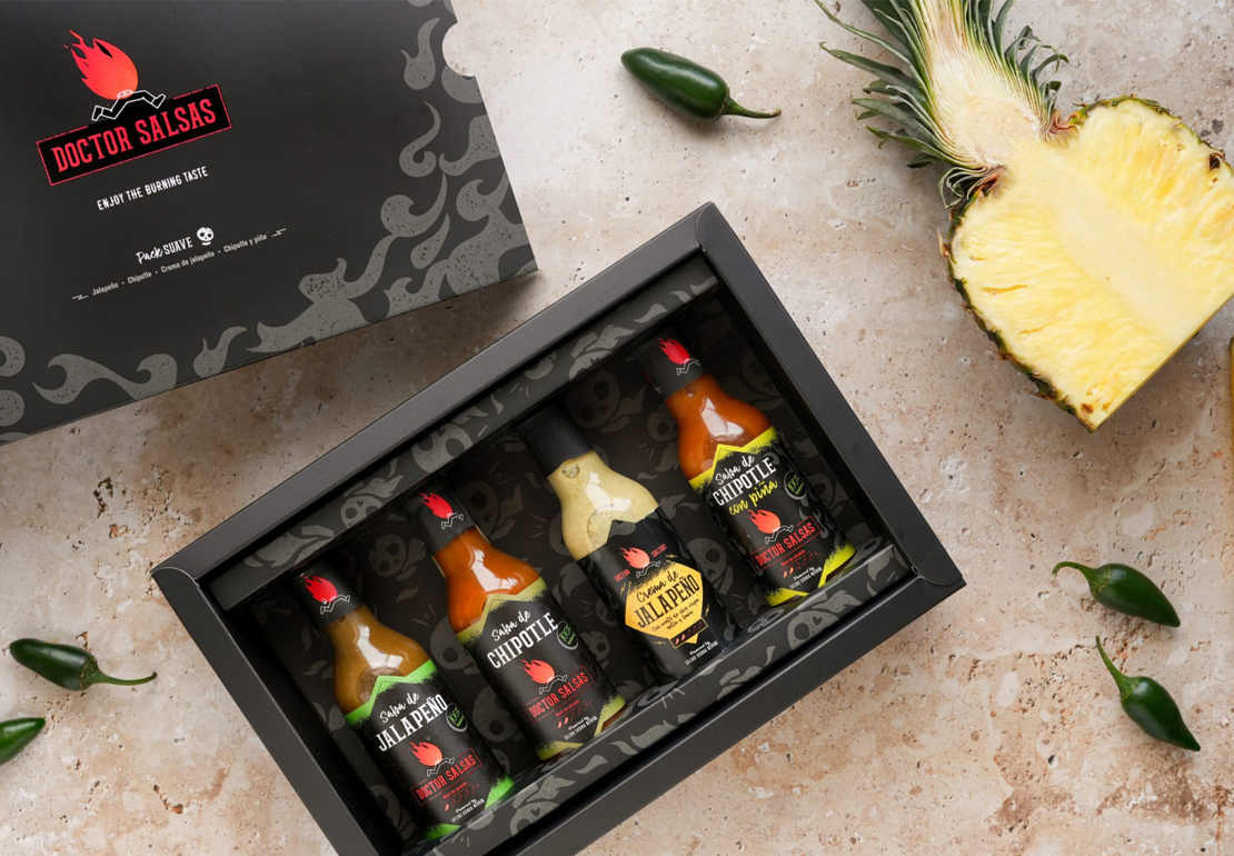 Diseño de packaging para productos de salsas de Doctor Salsas e Ybarra