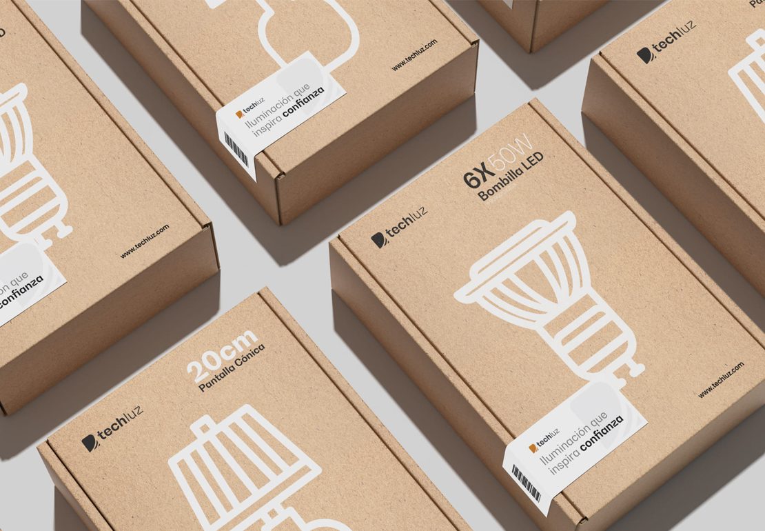 Diseño de packaging de ejemplo para Techluz